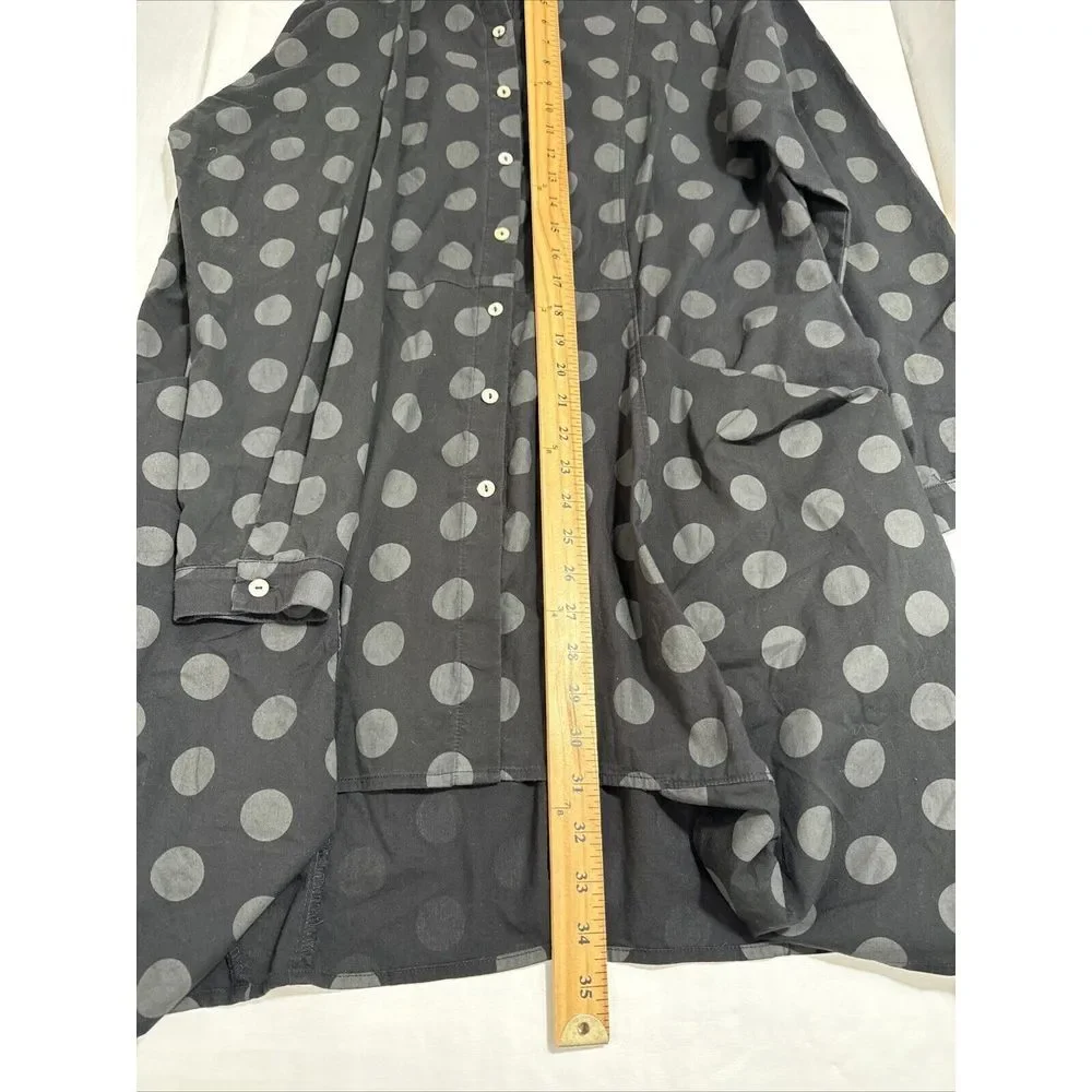 NWOT — Comfy USA Tunic Women's Large Black Gray Polka-Dot Button Up High Low - Picture 7 of 7
